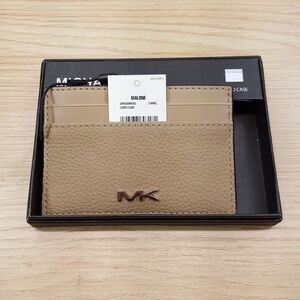 MICHAEL KORS Credit Card Case Holder Tan Pebbled Leather Wallet Logo $48